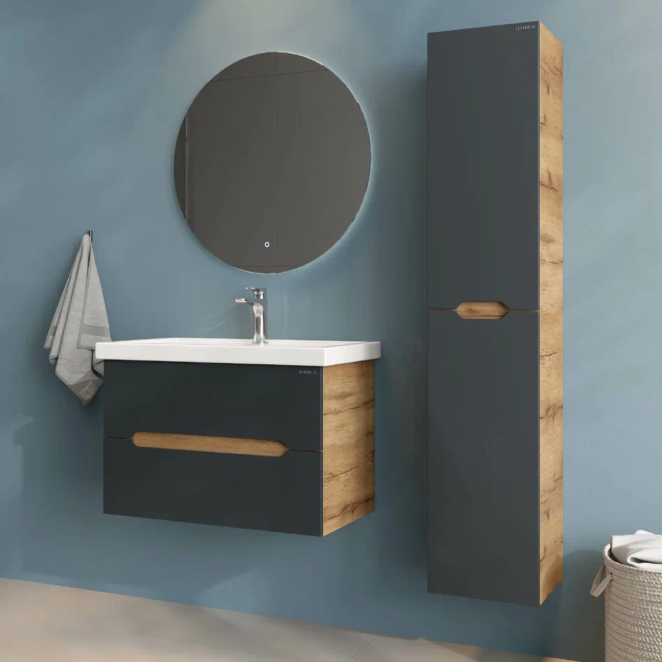 Onika Тумба под раковину Айленд 80 подвесная графит/дуб крафт золотой – фотография-4