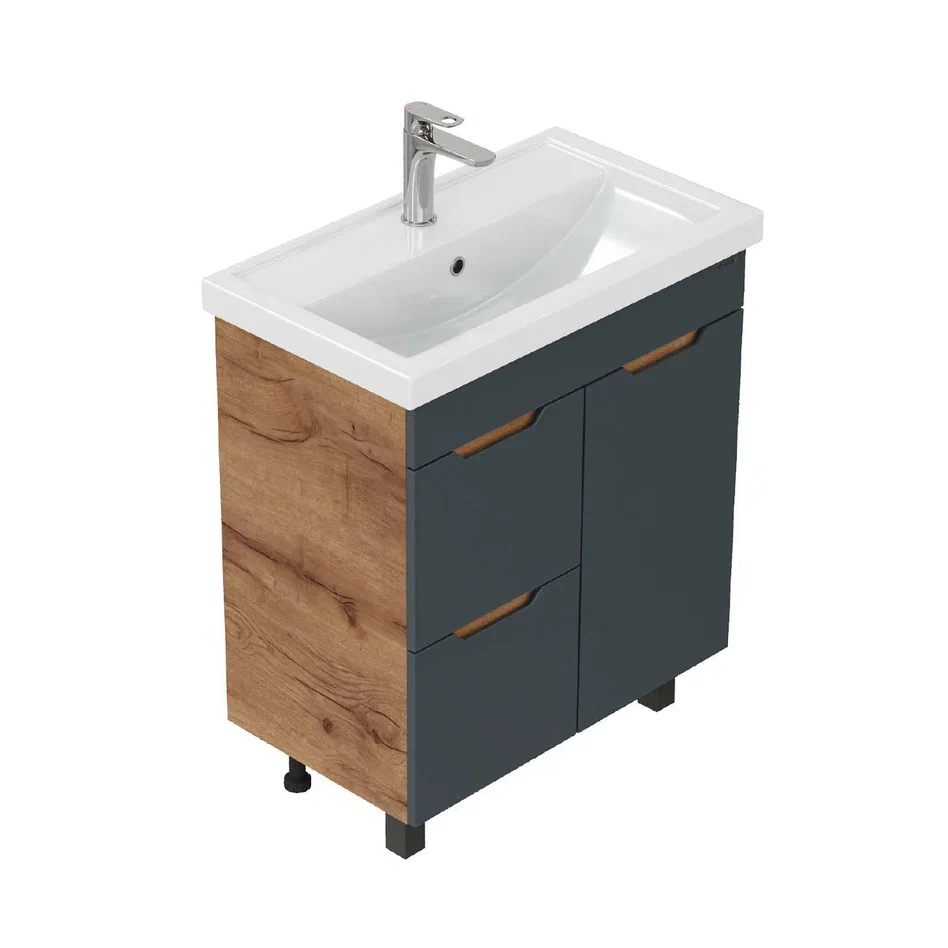 Onika Тумба под раковину Айленд 70 напольная графит/дуб крафт золотой – фотография-9