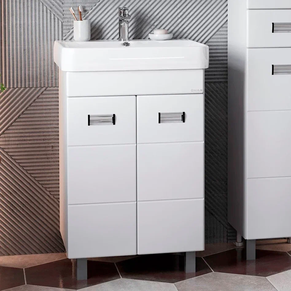 Onika Тумба с раковиной Балтика-Квадро 55 напольная белая – фотография-2