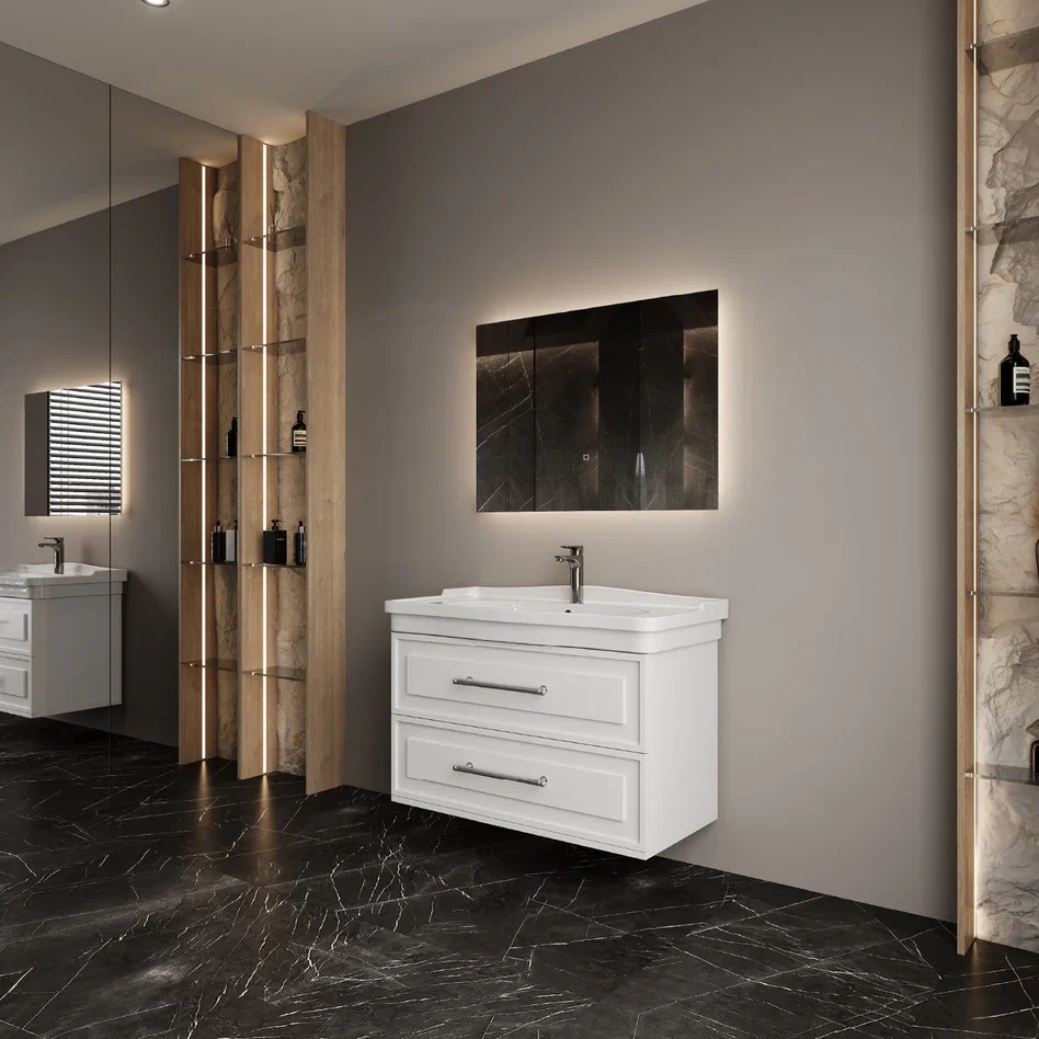 Onika Тумба под раковину Элисан 105 подвесная белая – фотография-5