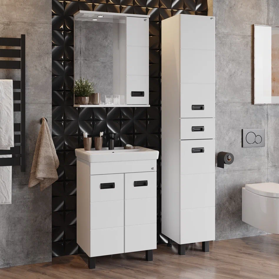 Onika Тумба с раковиной Балтика-Квадро Black 60 напольная белая – фотография-4