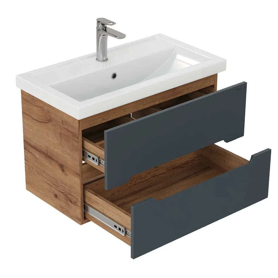 Onika Тумба под раковину Айленд 80 подвесная графит/дуб крафт золотой – фотография-7