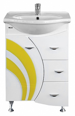 Misty Тумба с раковиной Каролина 60 3 ящика L желтое стекло – фото-1