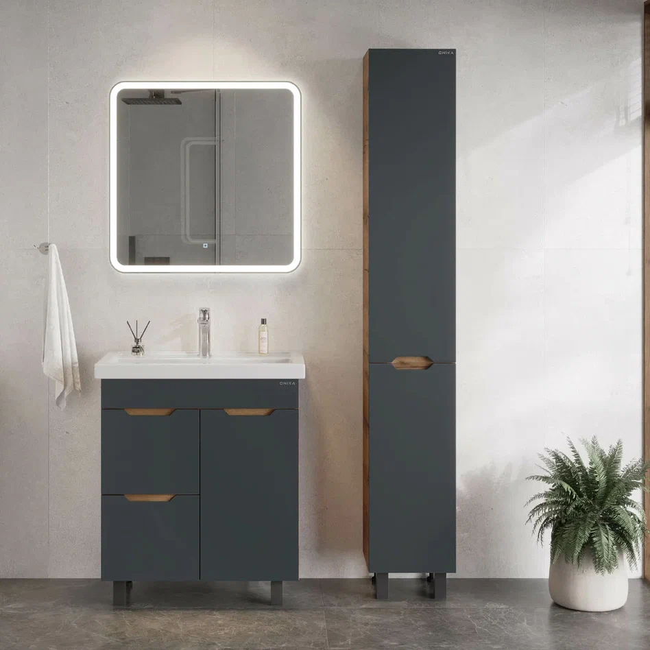 Onika Тумба под раковину Айленд 70 напольная графит/дуб крафт золотой – фотография-3