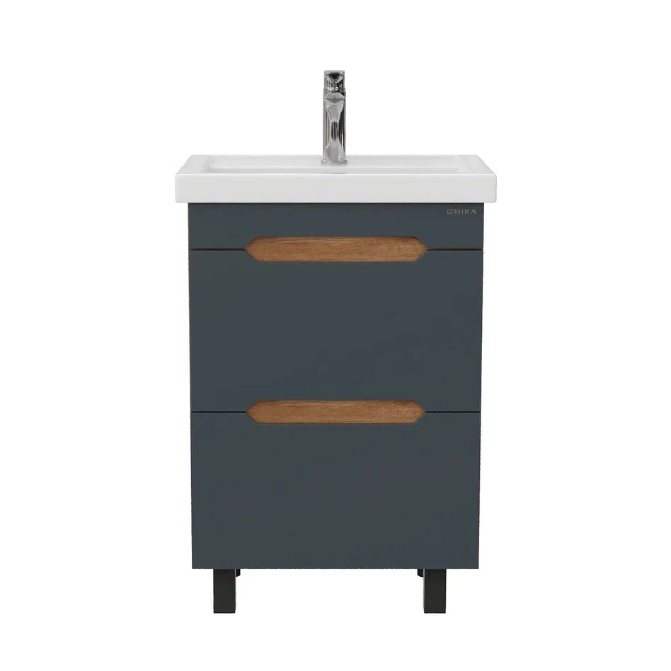 Onika Тумба под раковину Айленд 50 напольная графит/дуб крафт золотой – фотография-2