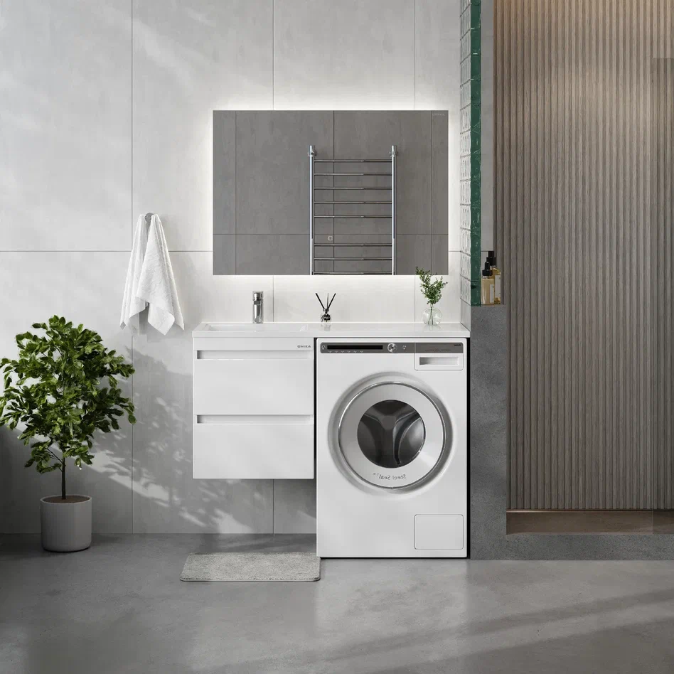 Onika Тумба под раковину Флэтон 48 подвесная под стиральную машину белая – фотография-3