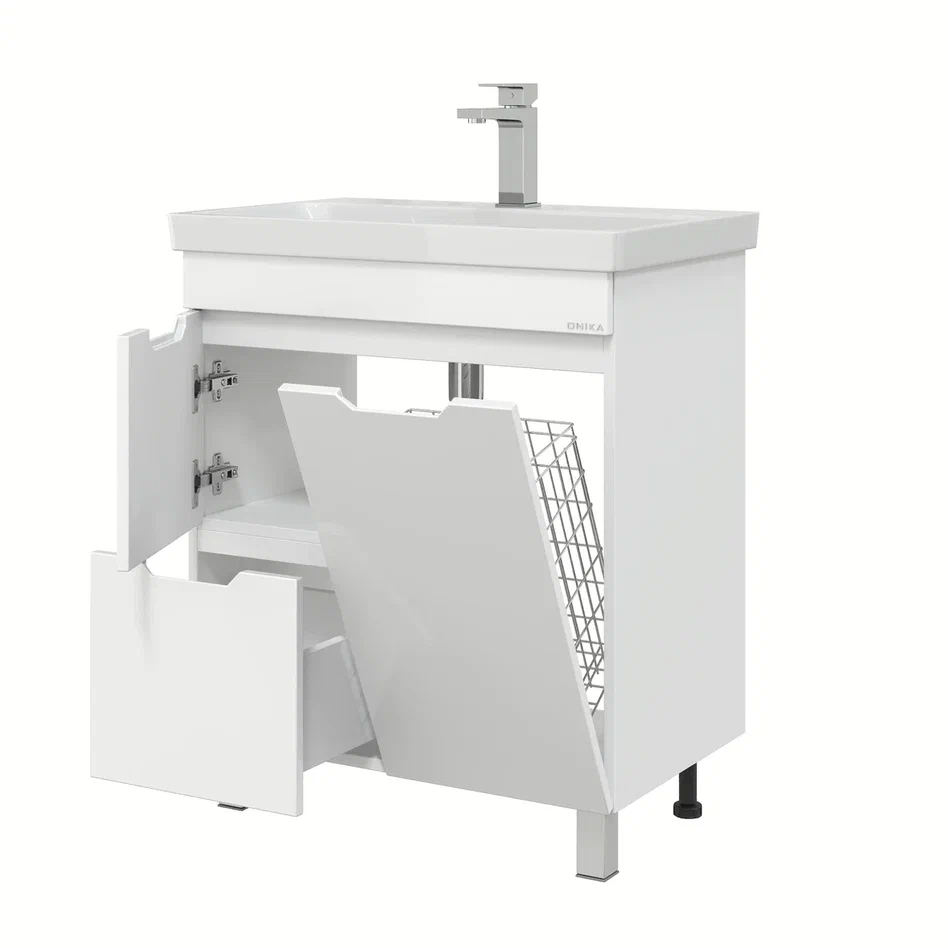 Onika Тумба под раковину Айленд 70 напольная белая с корзиной – фотография-9