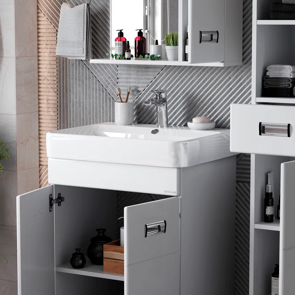 Onika Тумба с раковиной Балтика-Квадро 60 напольная белая – фотография-7