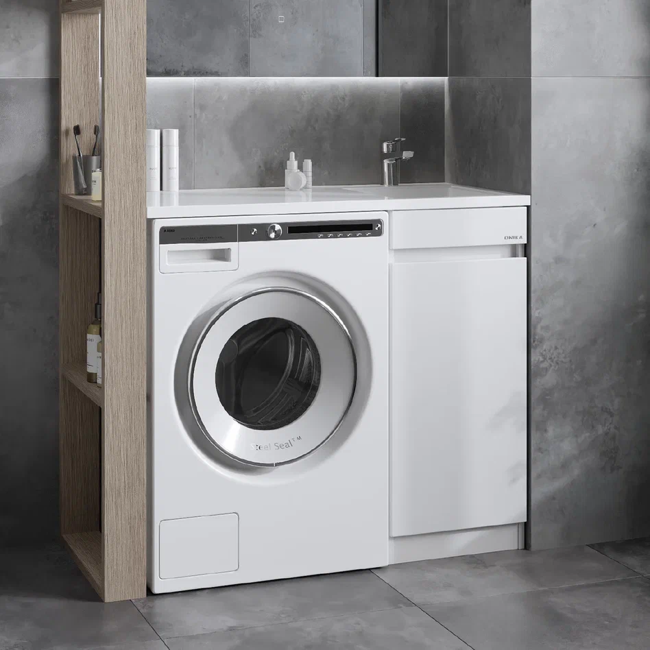 Onika Тумба с раковиной Милтон Нова 38 напольная под стиральную машину белая – фотография-6