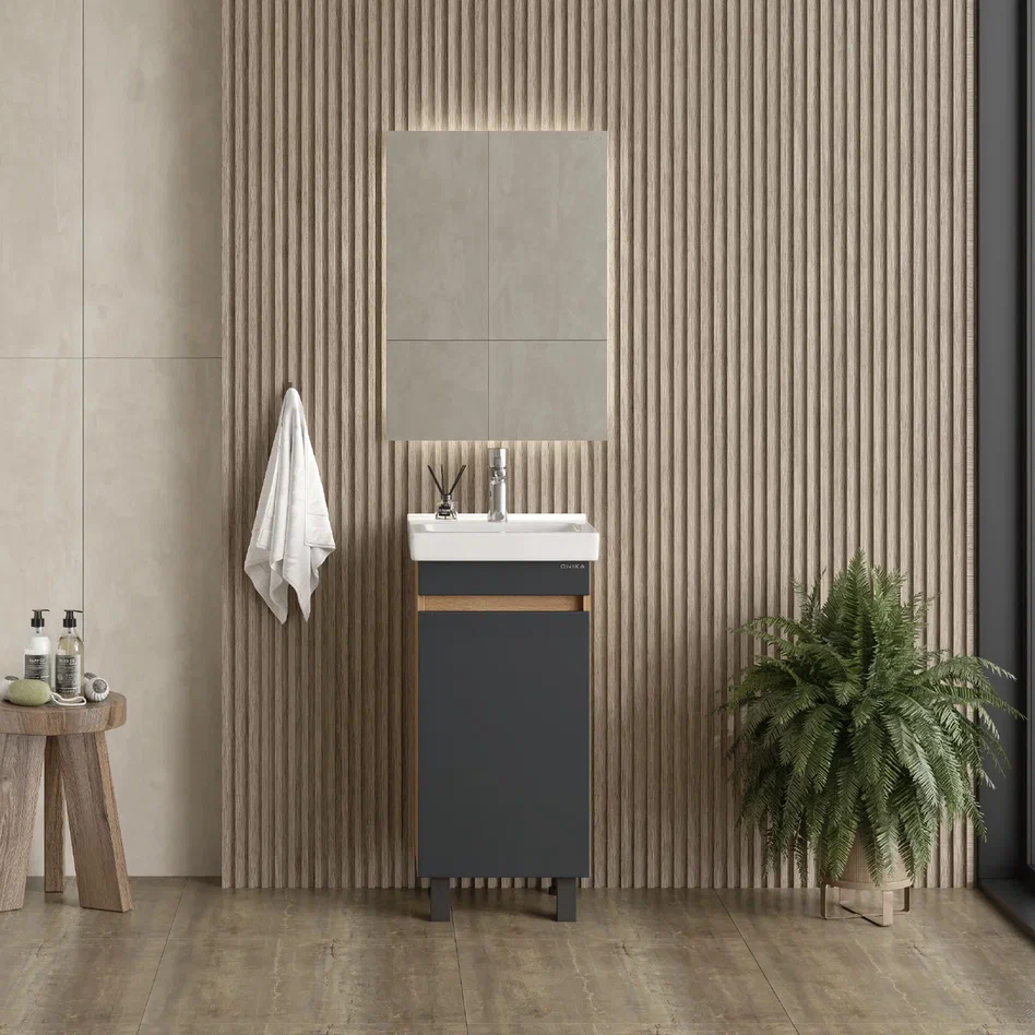 Onika Тумба под раковину Милтон Квадро 40 напольная графит/дуб сонома – фотография-3