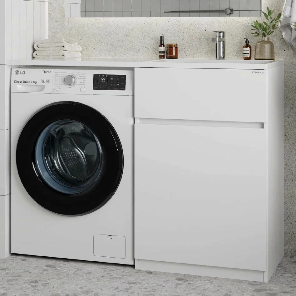 Onika Тумба под раковину Сорго 58 напольная под стиральную машину белая – фотография-6