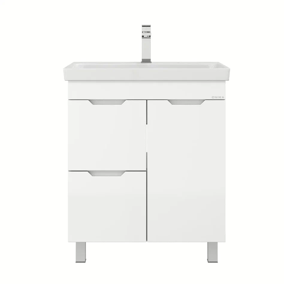 Onika Тумба под раковину Айленд 70 напольная белая с корзиной – фотография-8