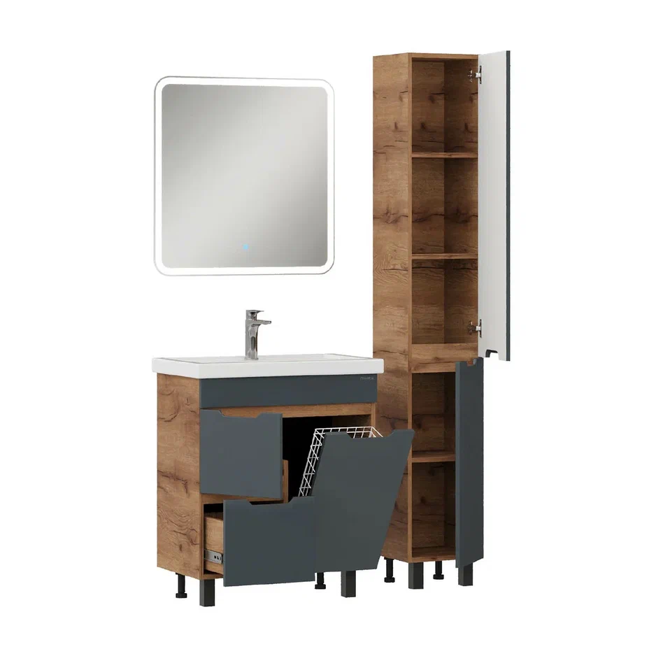 Onika Тумба под раковину Айленд 70 напольная графит/дуб крафт золотой – фотография-11