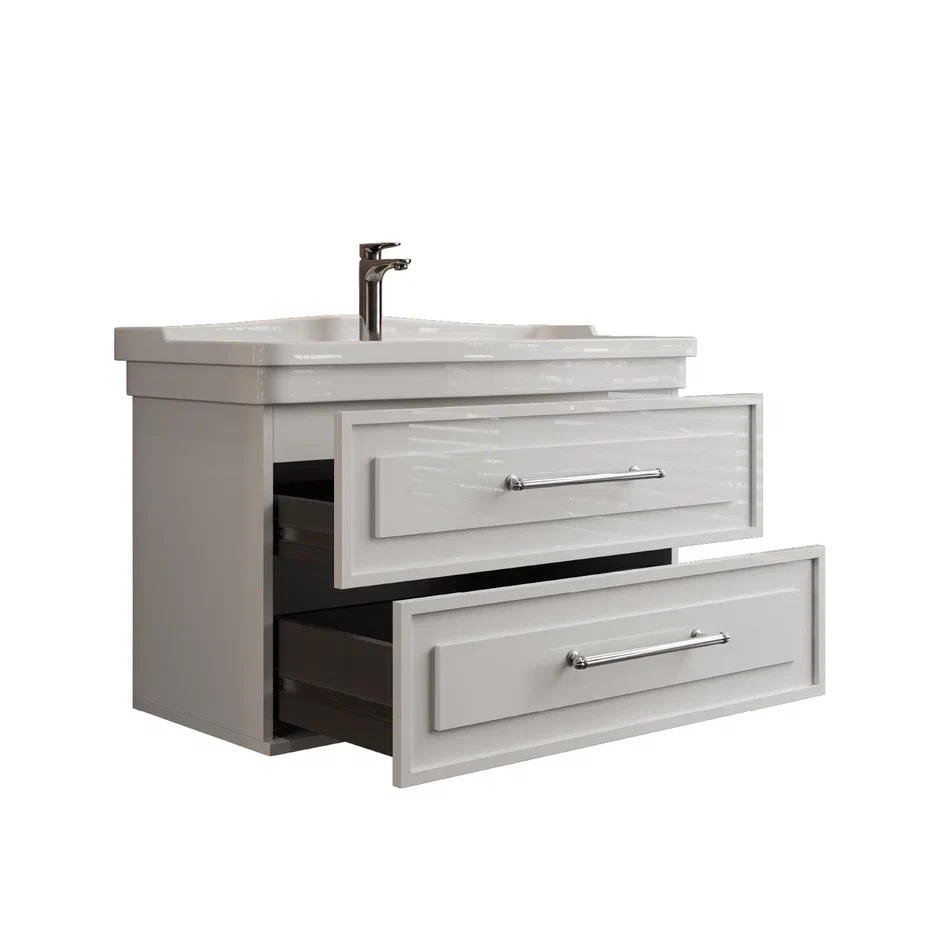 Onika Тумба под раковину Элисан 105 подвесная белая – фотография-12