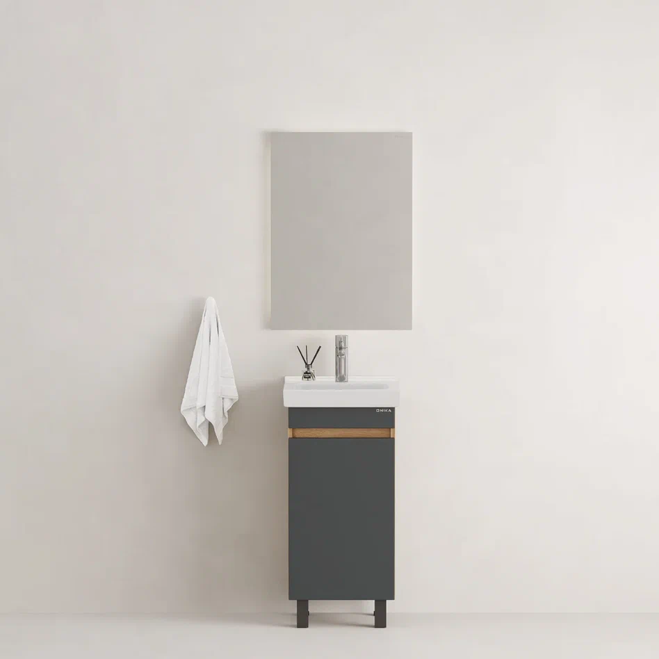 Onika Тумба с раковиной Милтон Квадро 40 напольная графит/дуб сонома – фотография-7