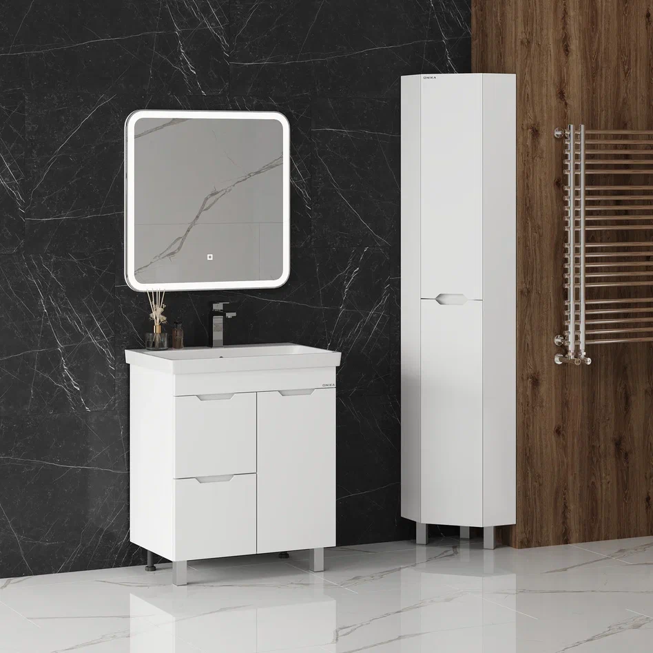 Onika Тумба под раковину Айленд 70 напольная белая с корзиной – фотография-6