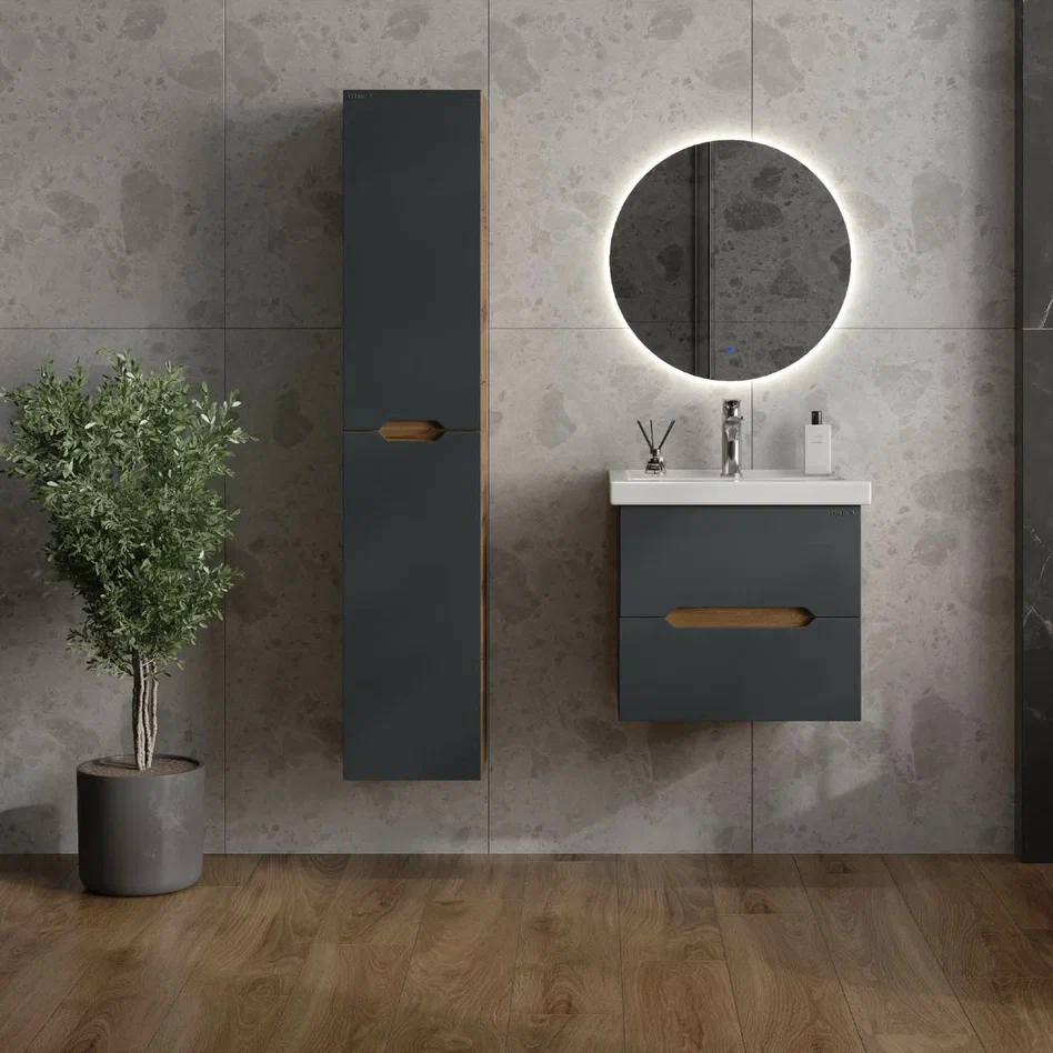 Onika Тумба под раковину Айленд 50 подвесная графит/дуб крафт золотой – фотография-2