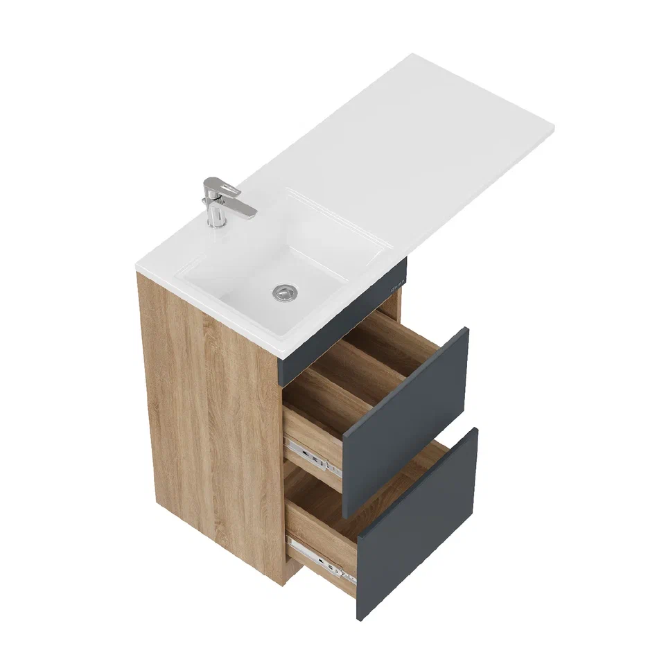 Onika Тумба под раковину Милтон 58 напольная под стиральную машину графит/дуб сонома – фотография-9