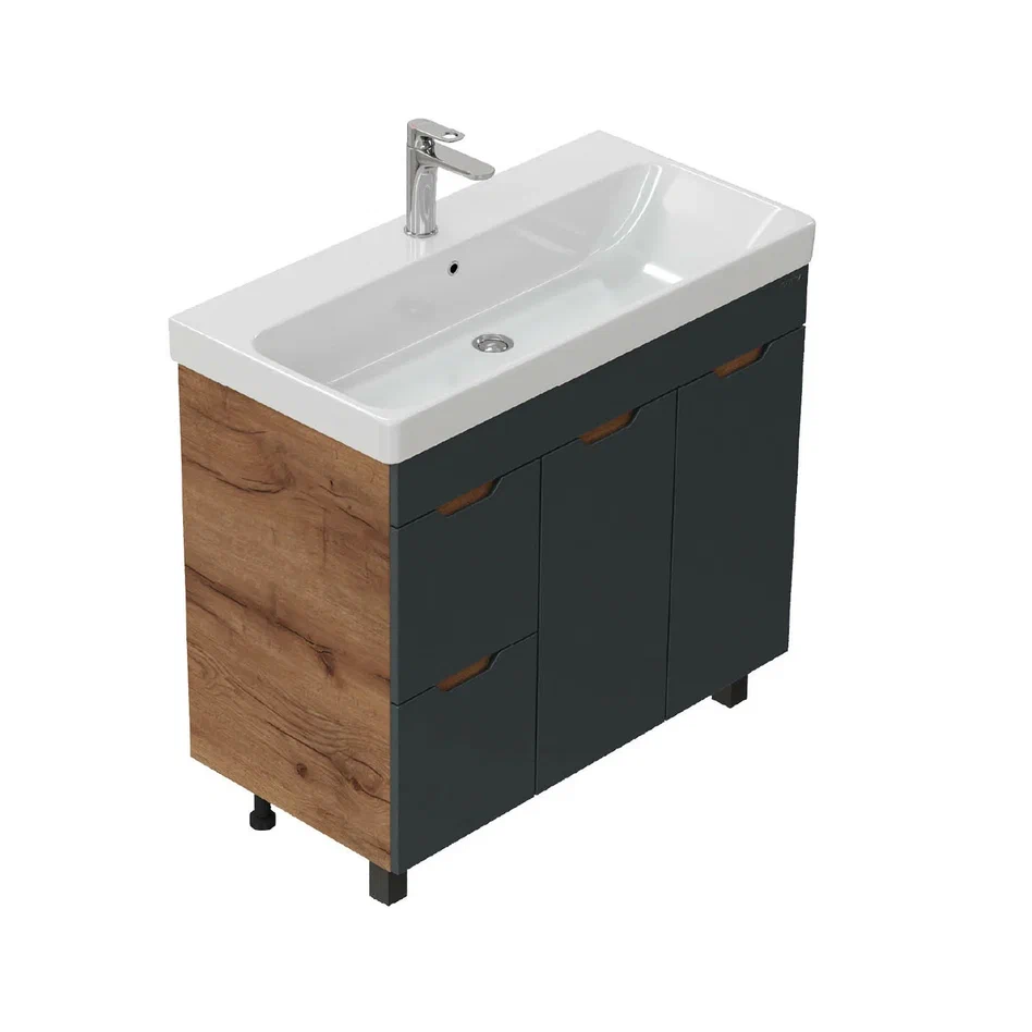 Onika Тумба под раковину Айленд 90 напольная графит/дуб крафт золотой – фотография-8