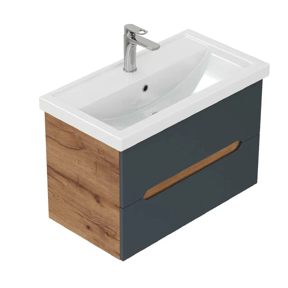 Onika Тумба под раковину Айленд 80 подвесная графит/дуб крафт золотой – фотография-8