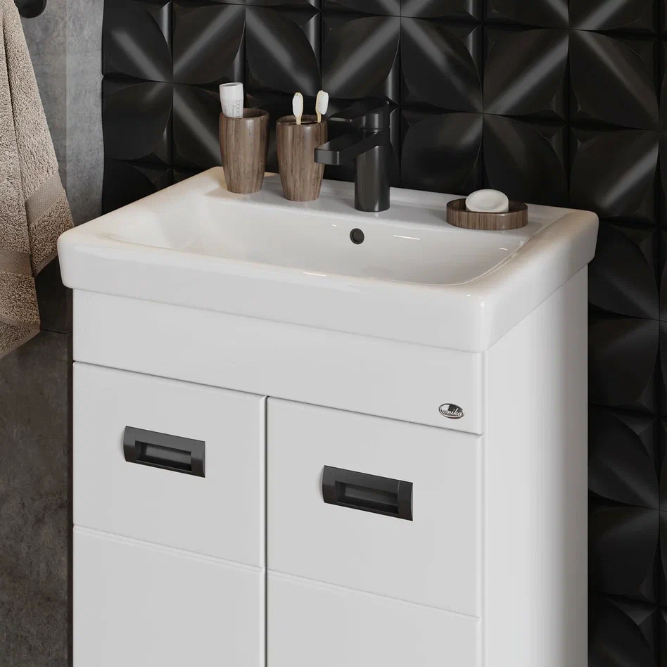 Onika Тумба под раковину Балтика-Квадро Black 60 напольная белая – фотография-6