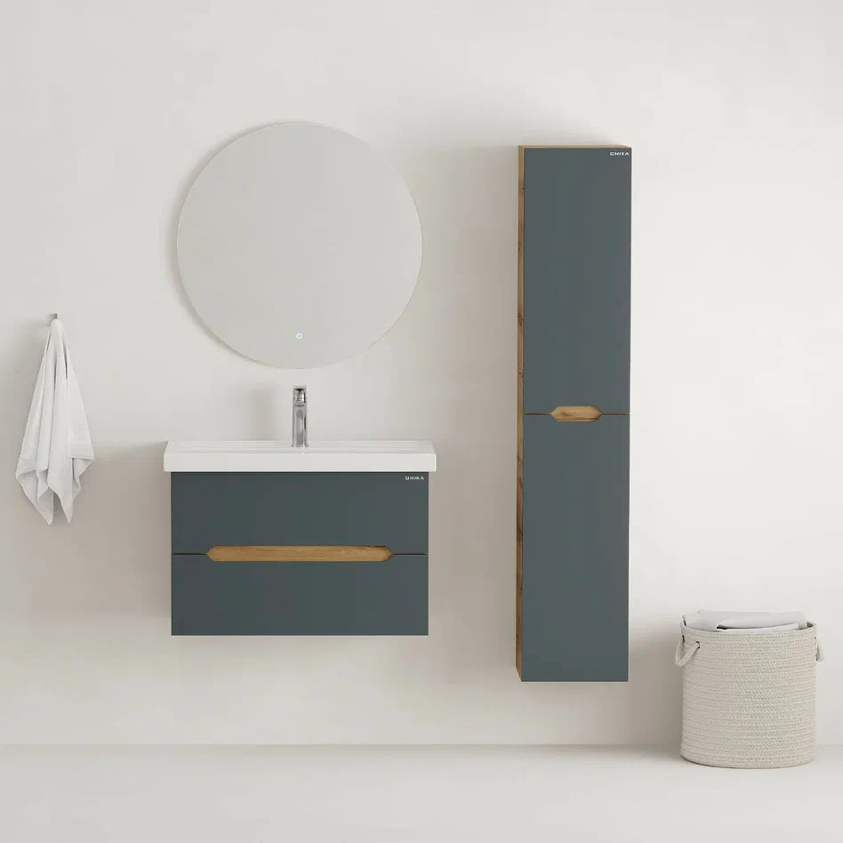 Onika Тумба под раковину Айленд 80 подвесная графит/дуб крафт золотой – фотография-5