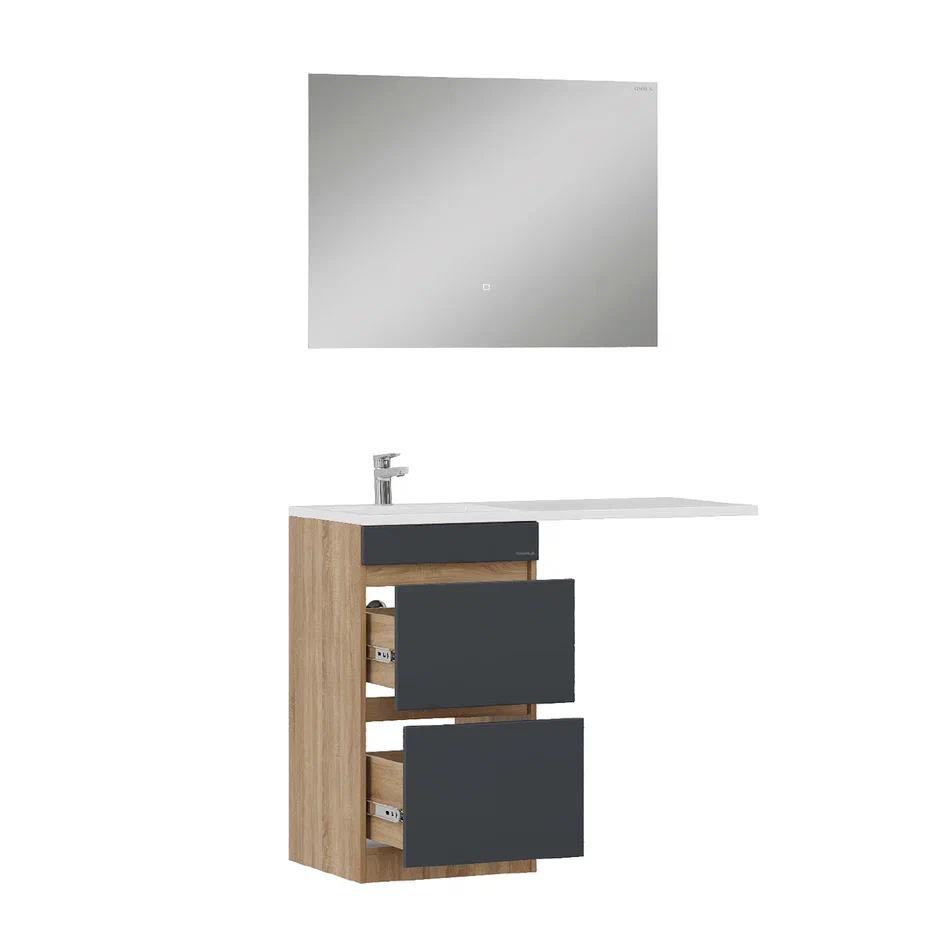 Onika Тумба с раковиной Милтон 58 напольная под стиральную машину графит/дуб сонома – фотография-12