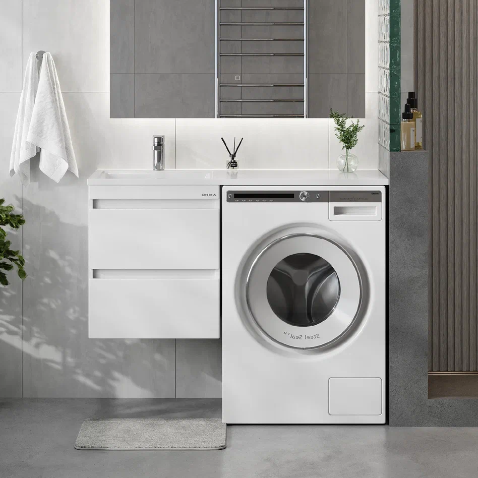 Onika Тумба с раковиной Флэтон 58 белая раковина Марсал 120 левая чаша – фотография-7