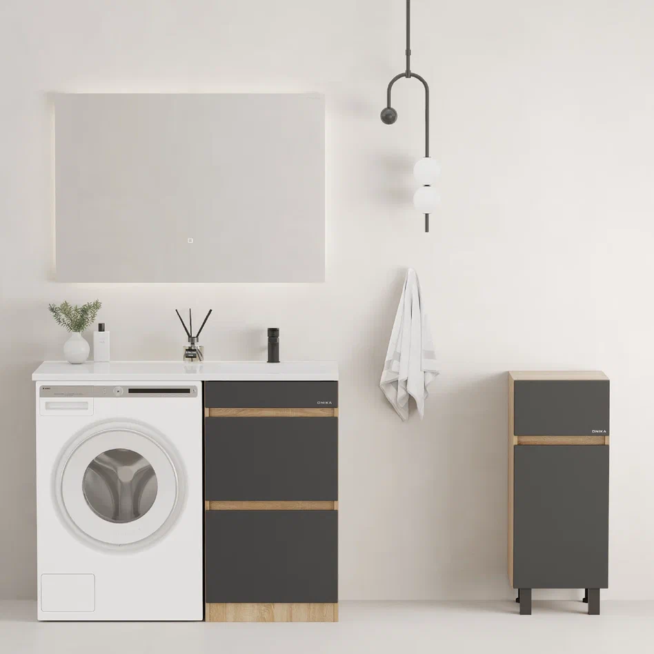 Onika Тумба под раковину Милтон 58 напольная под стиральную машину графит/дуб сонома – фотография-7