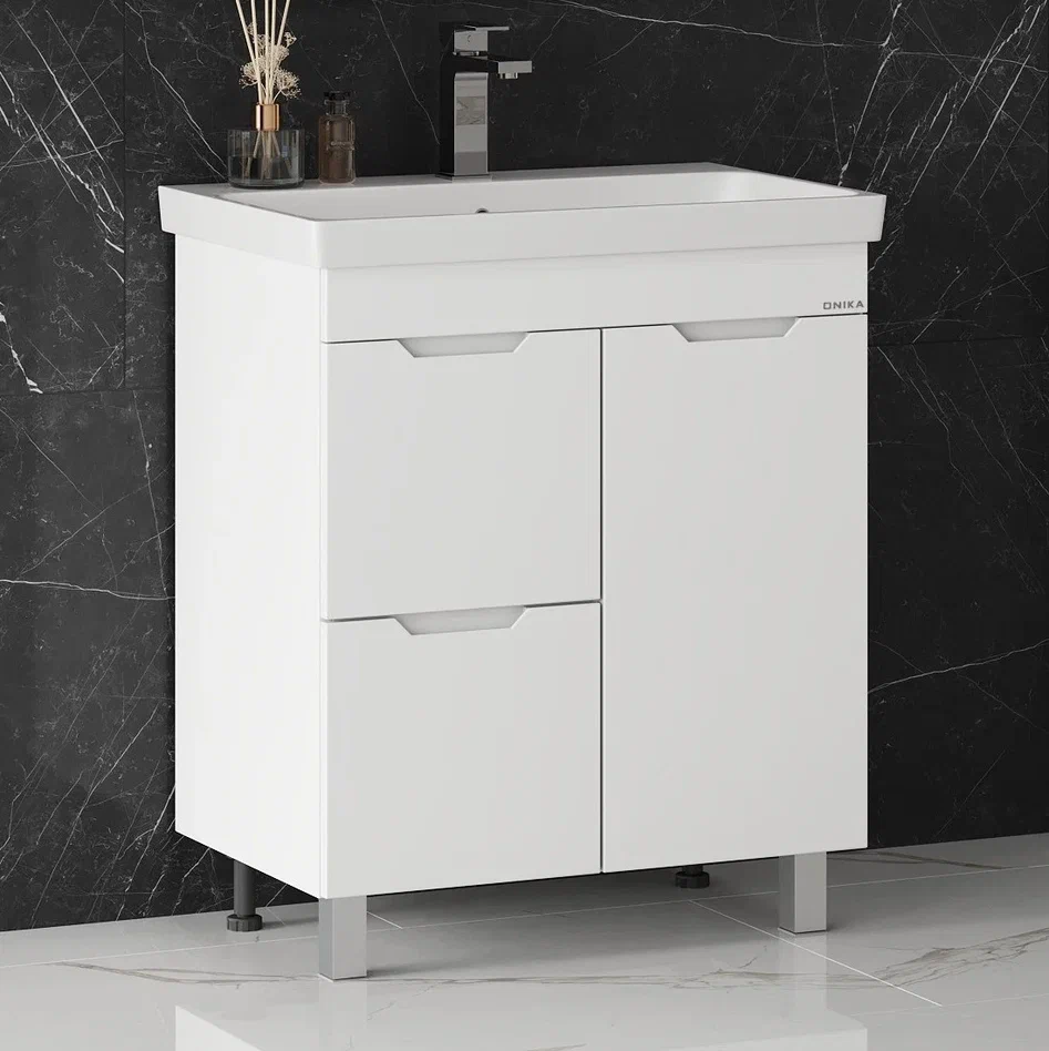 Onika Тумба под раковину Айленд 80 напольная белая с корзиной – фотография-2