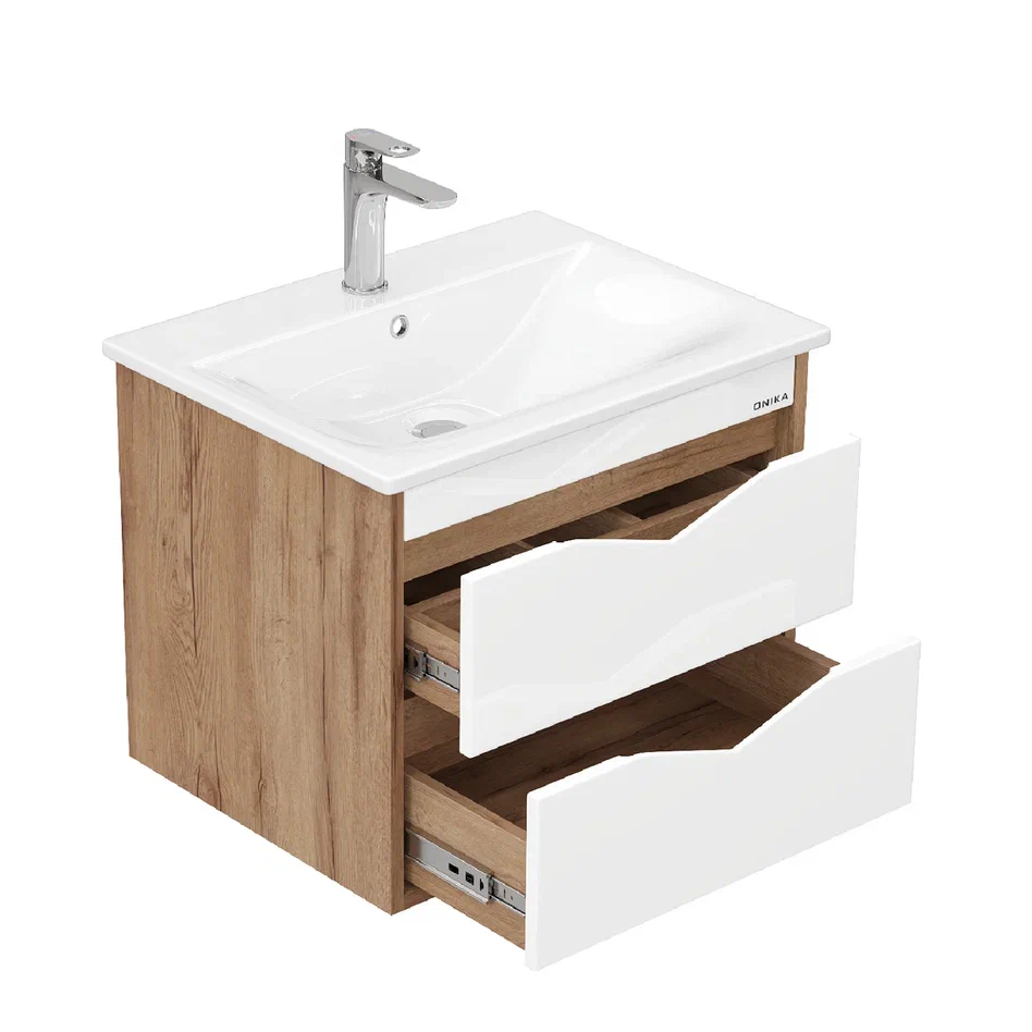 Onika Тумба под раковину Трианта 60 подвесная белая/дуб крафт золотой – фотография-8