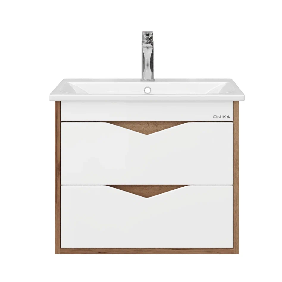Onika Тумба под раковину Трианта 60 подвесная белая/дуб крафт золотой – фотография-2