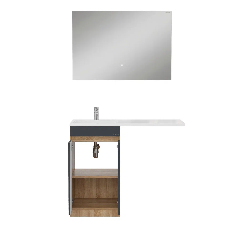 Onika Тумба с раковиной Милтон Нова 48 под стиральную машину графит/дуб сонома – фотография-12