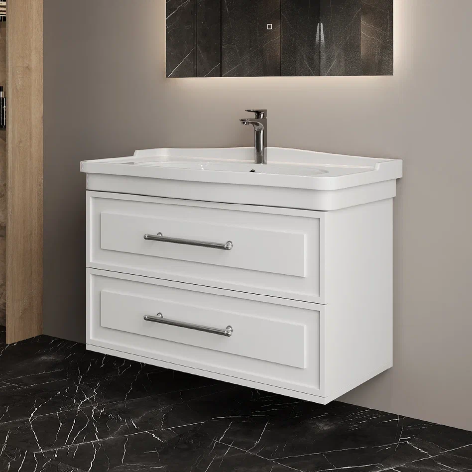 Onika Тумба под раковину Элисан 105 подвесная белая – фотография-6