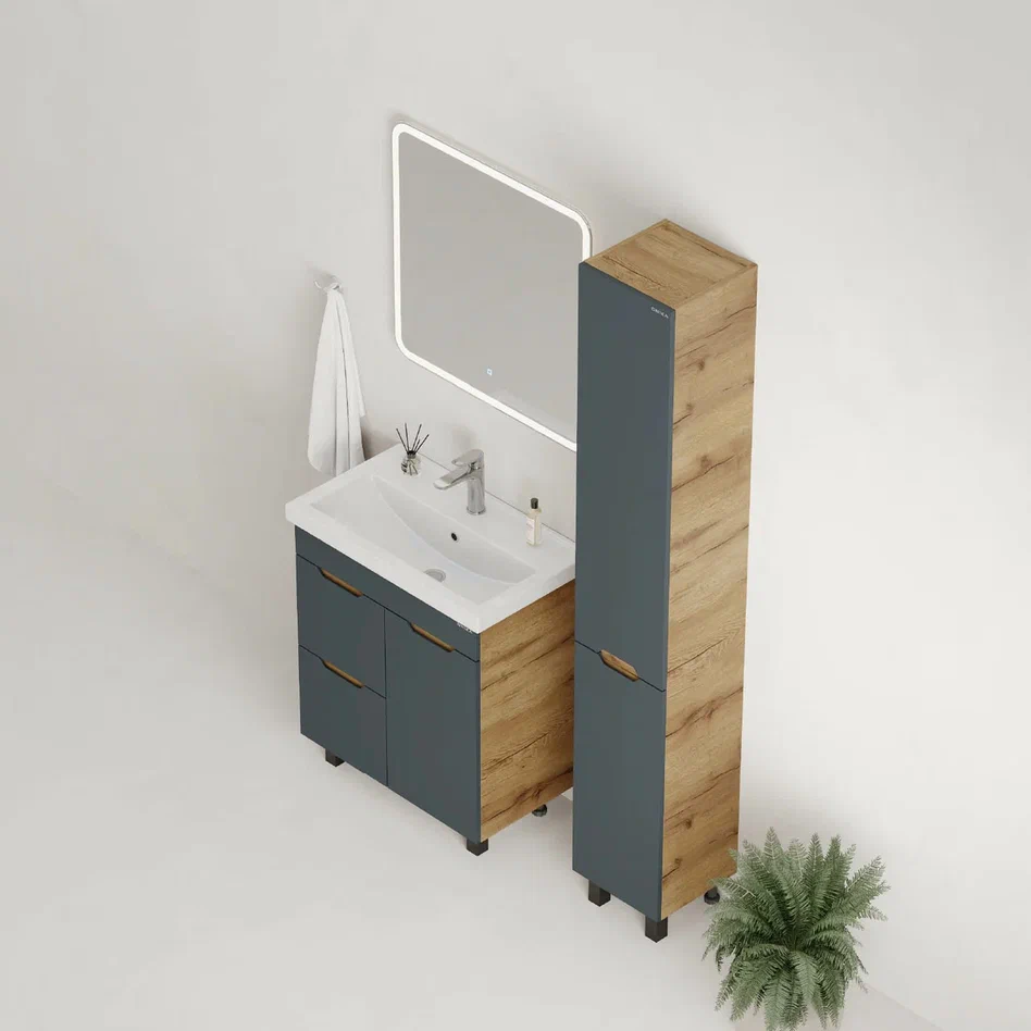 Onika Тумба под раковину Айленд 70 напольная графит/дуб крафт золотой – фотография-7