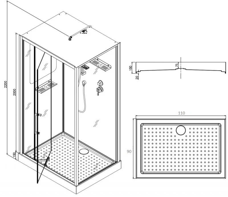 Esbano Душевая кабина EST-RASPA-119 110x90 профиль чёрный – фотография-3