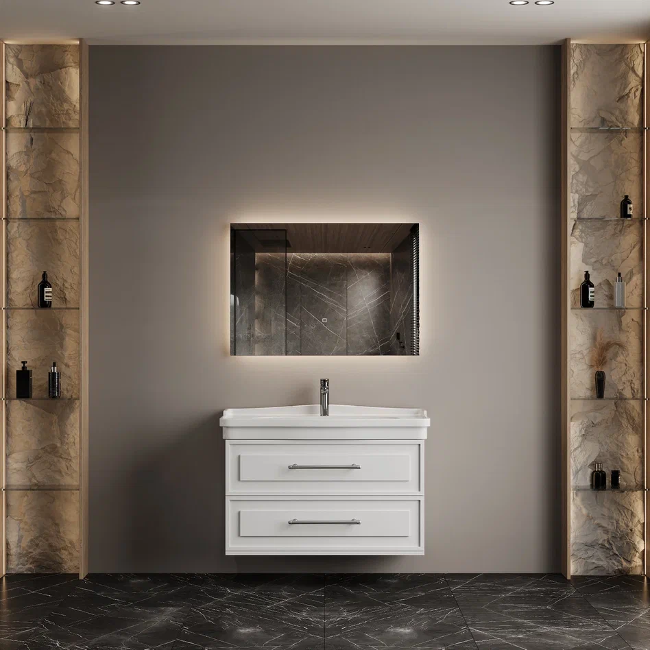 Onika Тумба с раковиной Элисан 105 подвесная белая – фотография-5