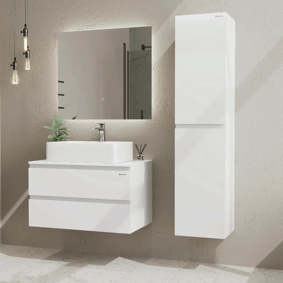 Onika Тумба с раковиной Алеста 80 подвесная белая – фотография-11