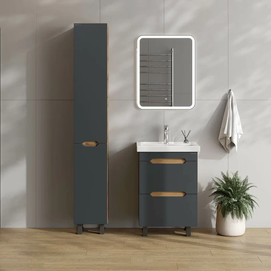 Onika Тумба с раковиной Айленд 50 напольная графит/дуб крафт золотой – фотография-5