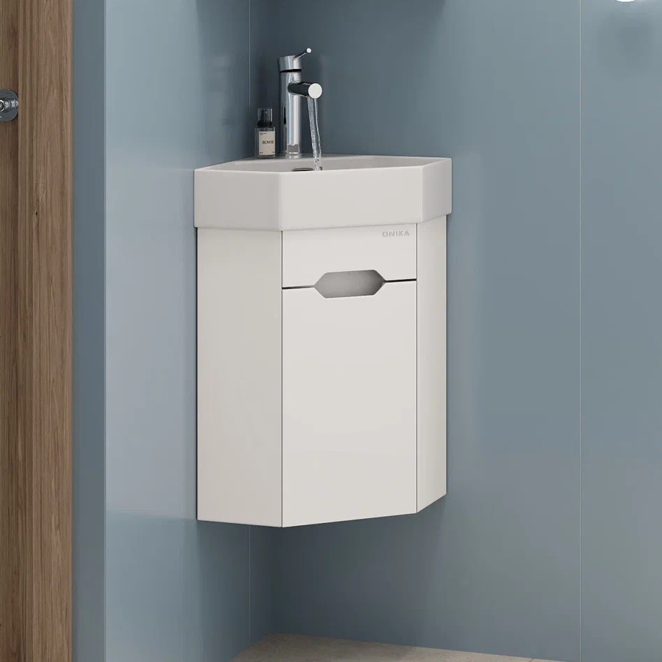 Onika Тумба под раковину Айленд 35 подвесная белая угловая – фотография-8