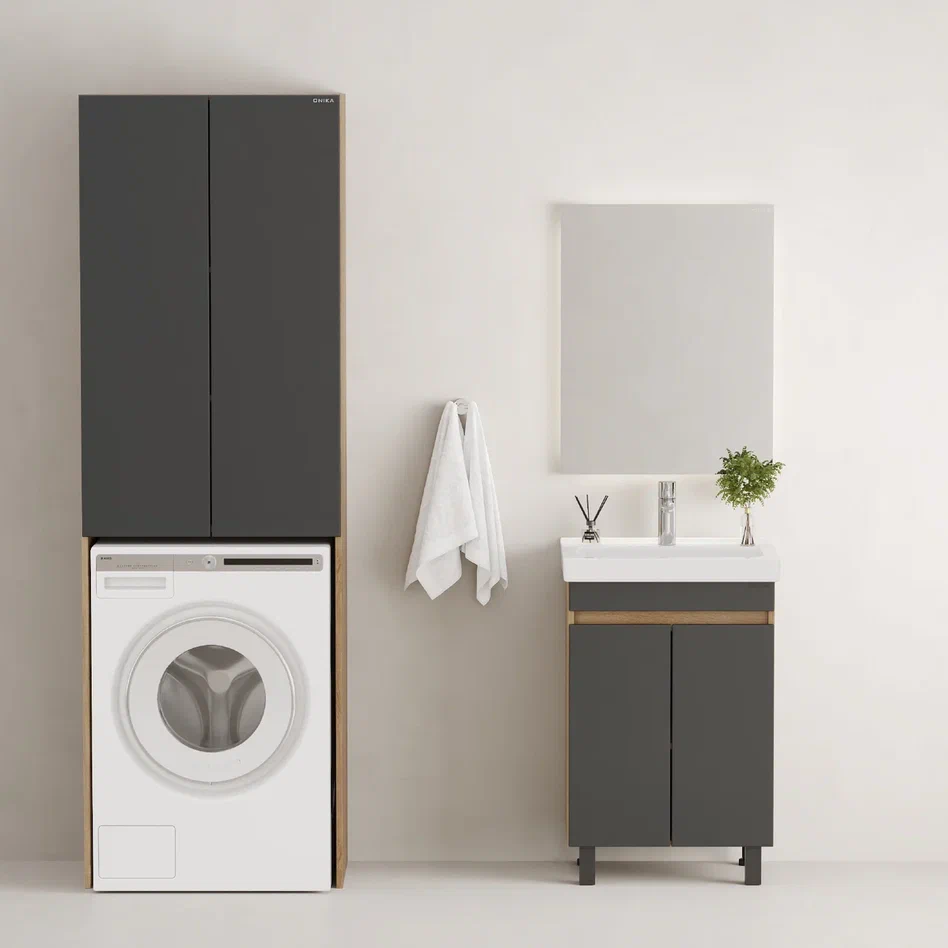 Onika Тумба с раковиной Милтон Квадро 55 графит/дуб сонома – фотография-7