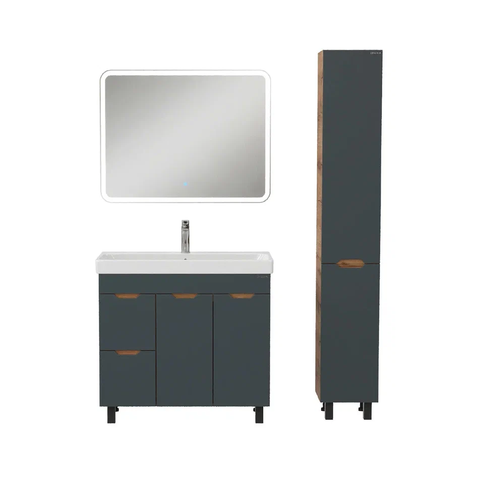 Onika Тумба под раковину Айленд 90 напольная графит/дуб крафт золотой – фотография-9