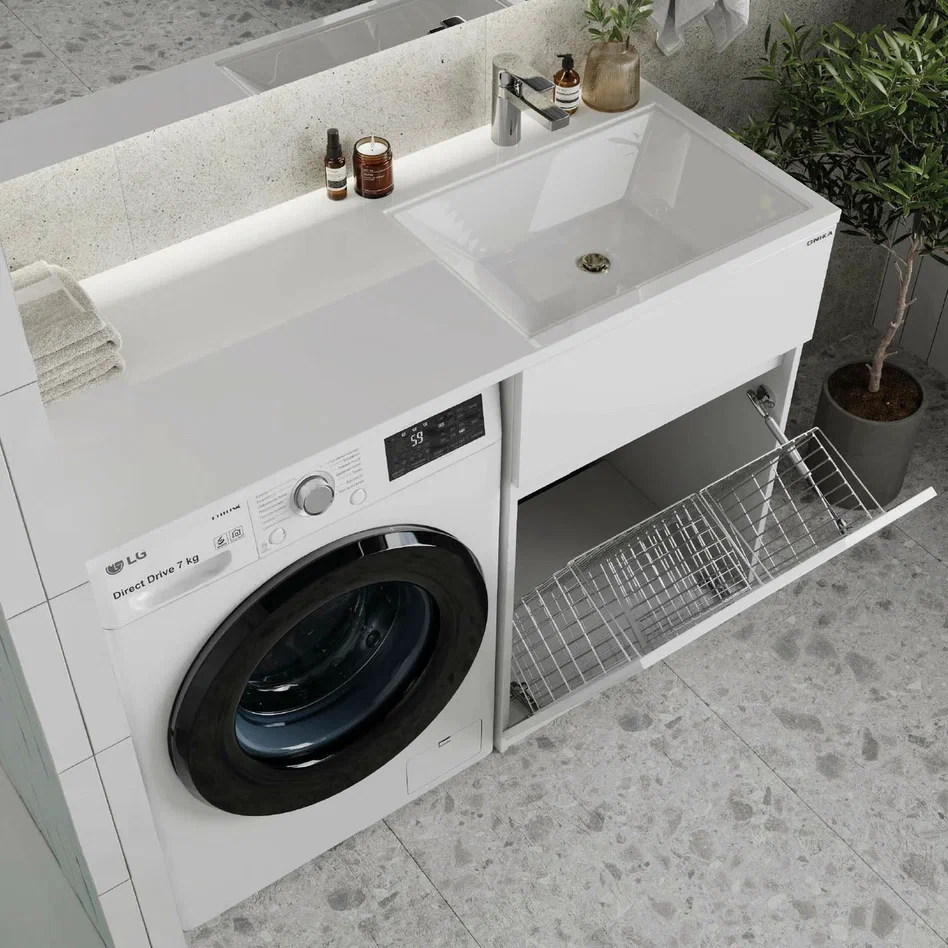 Onika Тумба с раковиной Сорго 58 напольная под стиральную машину белая – фотография-4