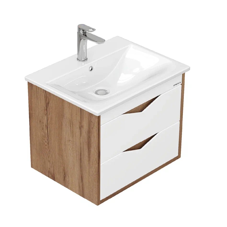 Onika Тумба под раковину Трианта 60 подвесная белая/дуб крафт золотой – фотография-9