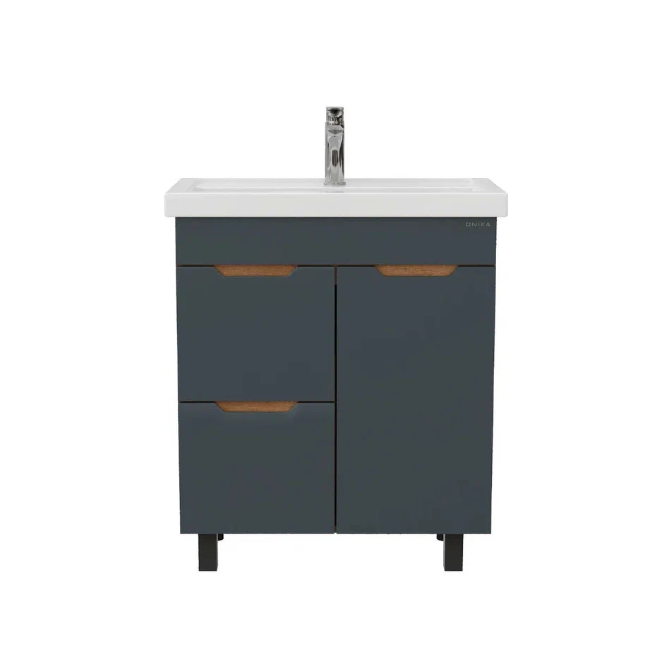 Onika Тумба под раковину Айленд 80 напольная графит/дуб крафт золотой – фотография-2