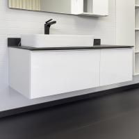 Comforty Тумба с раковиной Милан 120 78189 с черной столешницей подвесная белая – фотография-2