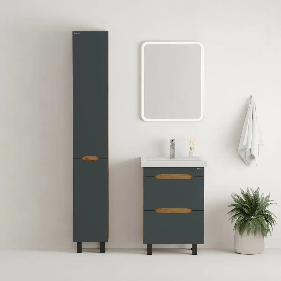 Onika Тумба под раковину Айленд 60 напольная графит/дуб крафт золотой – фотография-5