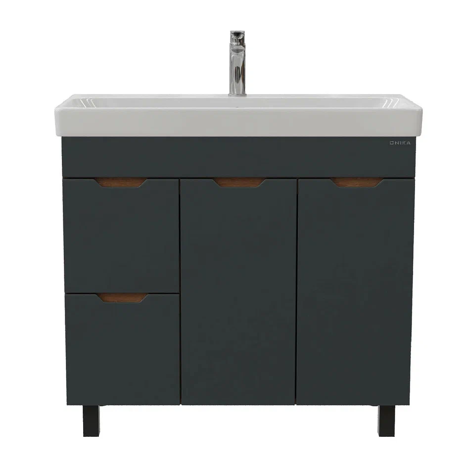 Onika Тумба под раковину Айленд 90 напольная графит/дуб крафт золотой – фотография-2