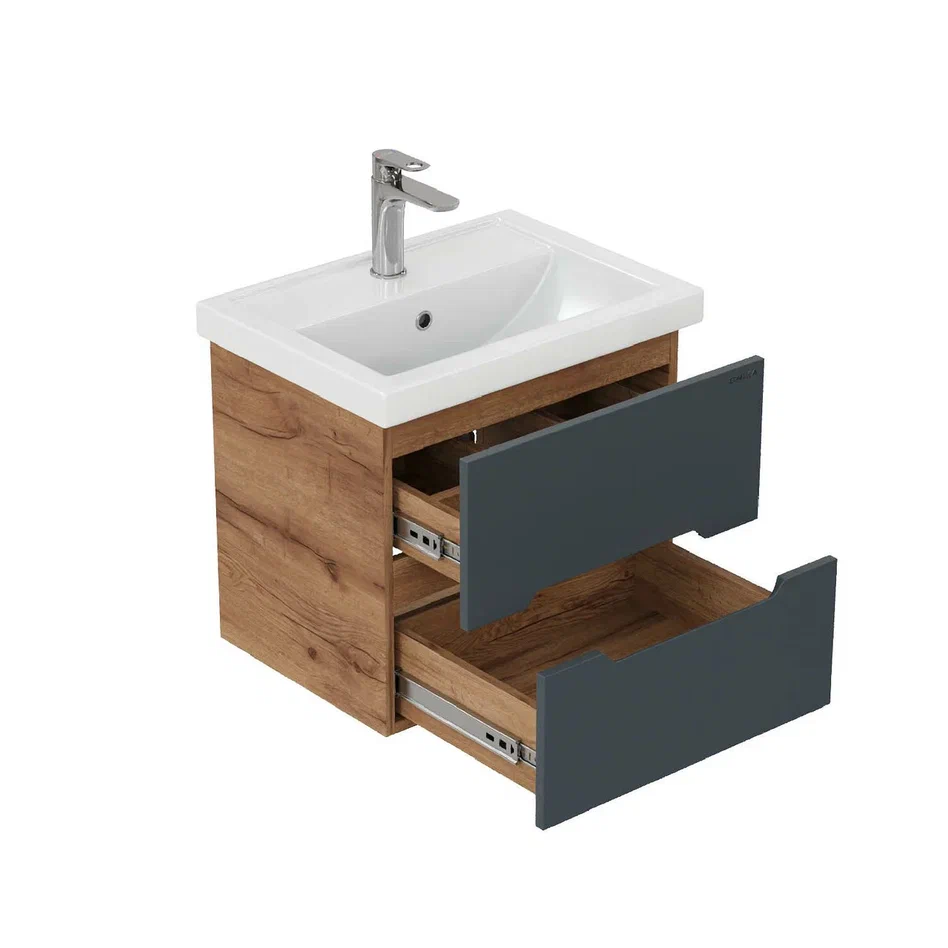 Onika Тумба под раковину Айленд 50 подвесная графит/дуб крафт золотой – фотография-7