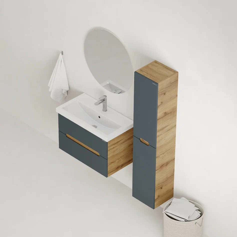 Onika Тумба под раковину Айленд 80 подвесная графит/дуб крафт золотой – фотография-6